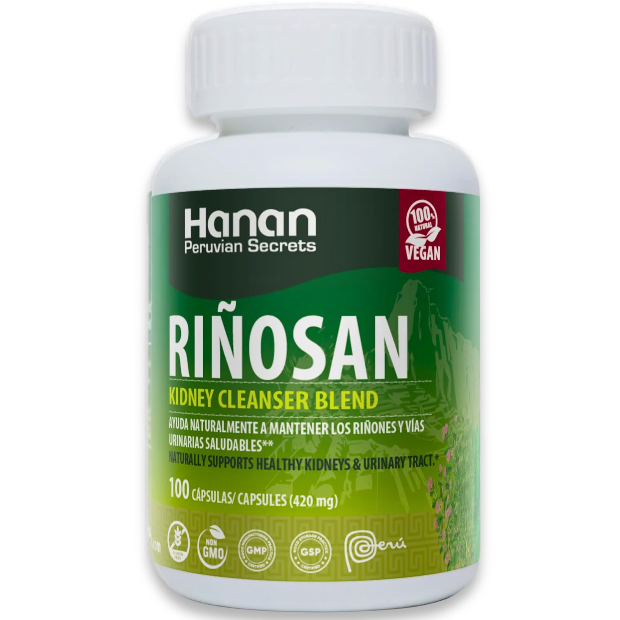 Hanan Riñosan bottle front view highlighting traditional Peruvian botanicals for vitality.