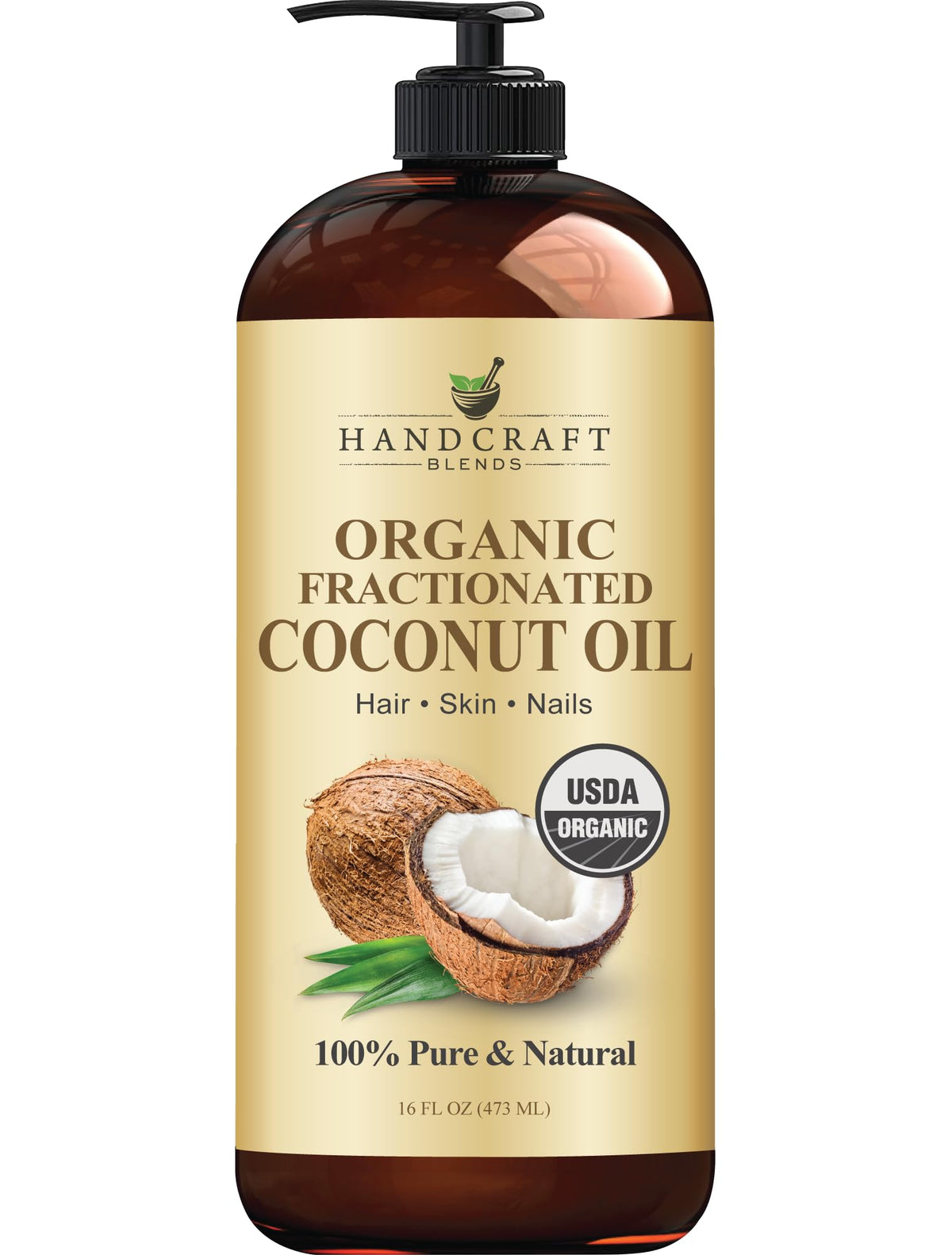 Handcraft Blends Aceite de Coco Fraccionado - botella clara, hidrata suavemente la piel.