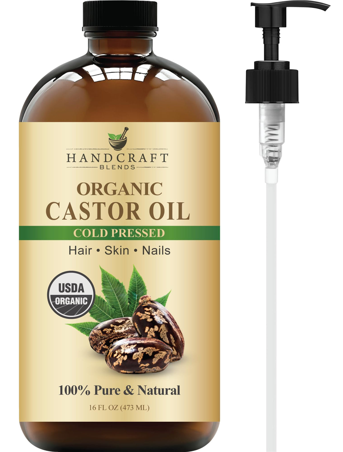 Handcraft Blends Aceite de ricino, botella de vidrio, para cabello suave y nutrido