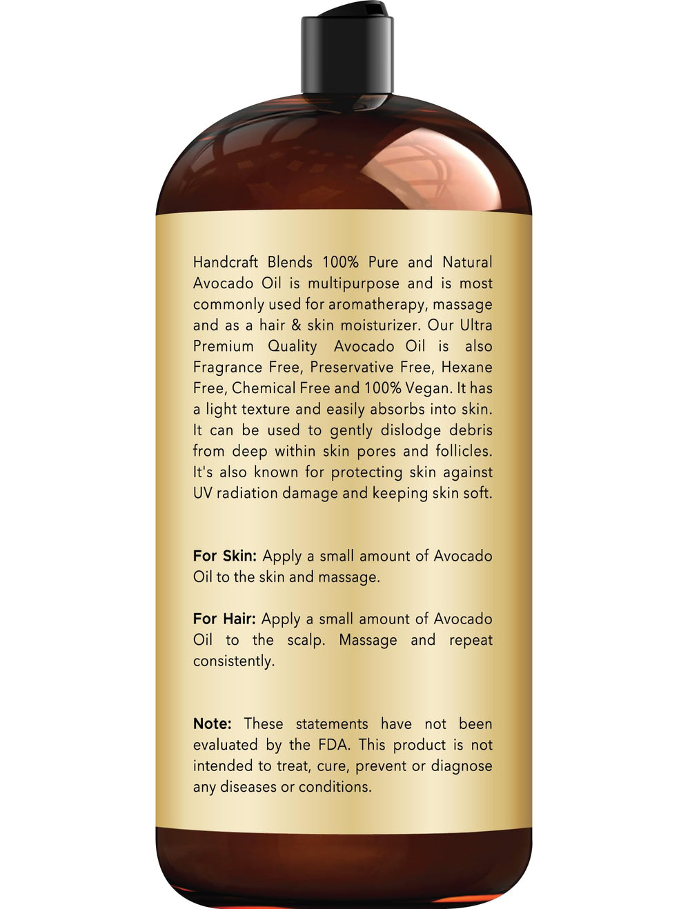 Handcraft Blends Avocado Oil label details show 100% pure, hexane-free status