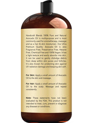 Handcraft Blends Avocado Oil label details show 100% pure, hexane-free status