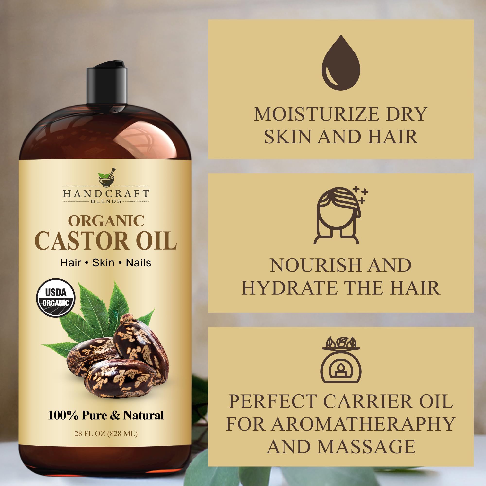 Handcraft Blends castor oil massage oil for soothing skin.