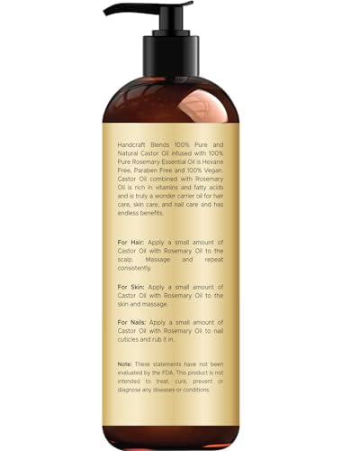 Pouring Handcraft Blends Castor Oil with Rosemary for scalp nourishment.