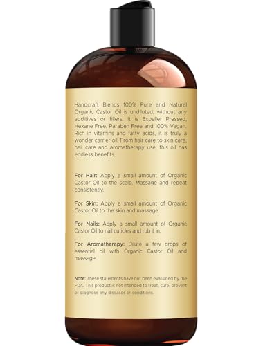 Handcraft Blends Organic Castor Oil bottle for easy application in hair care routines.