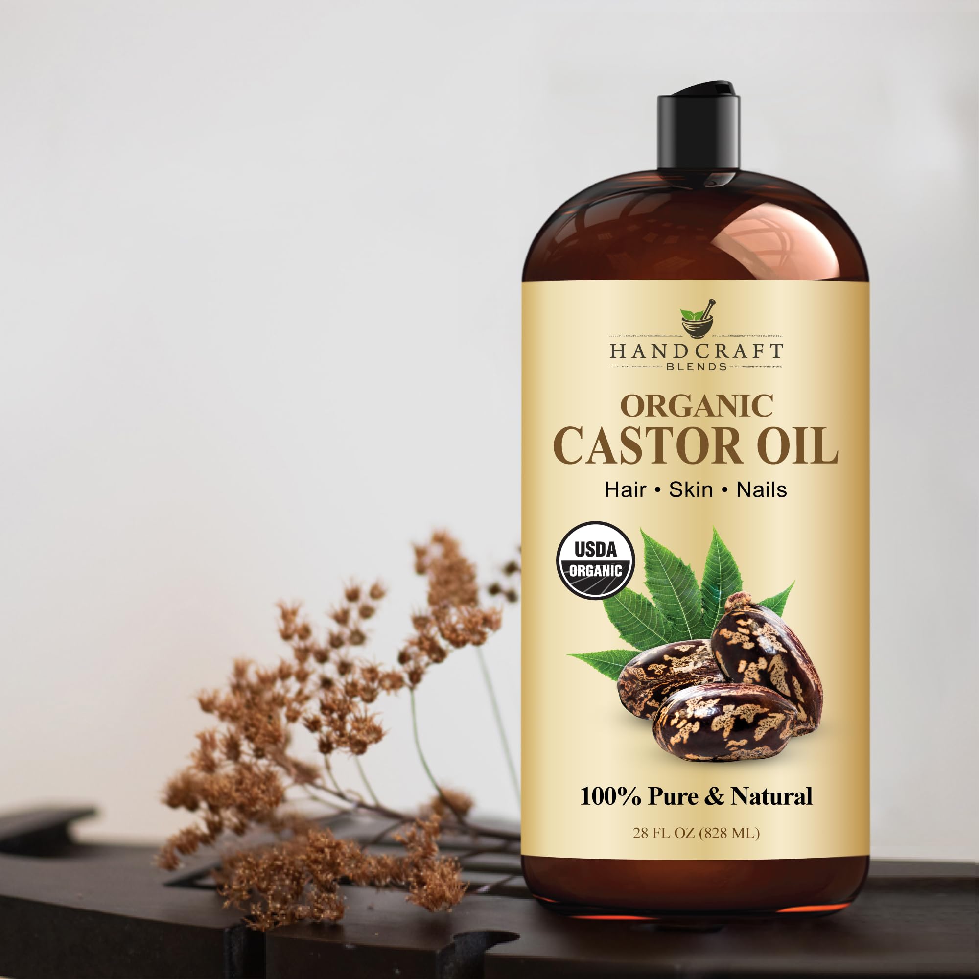 Handcraft Blends organic castor oil label detail closeup.