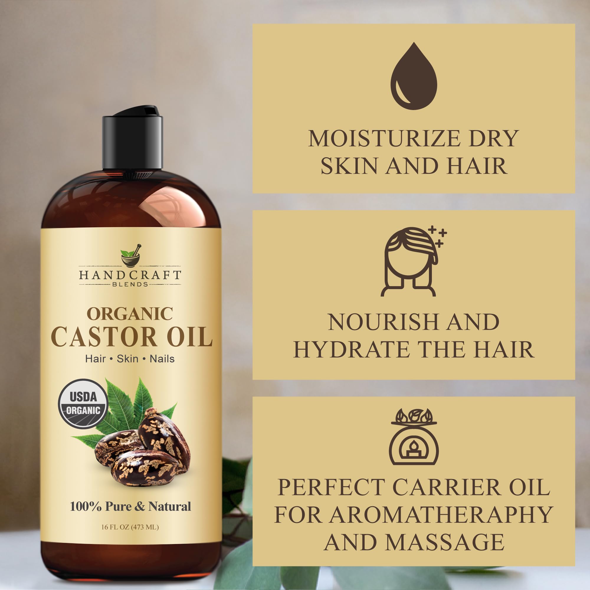 Handcraft Blends Organic Castor Oil pictured as a natural skin moisturizer option.