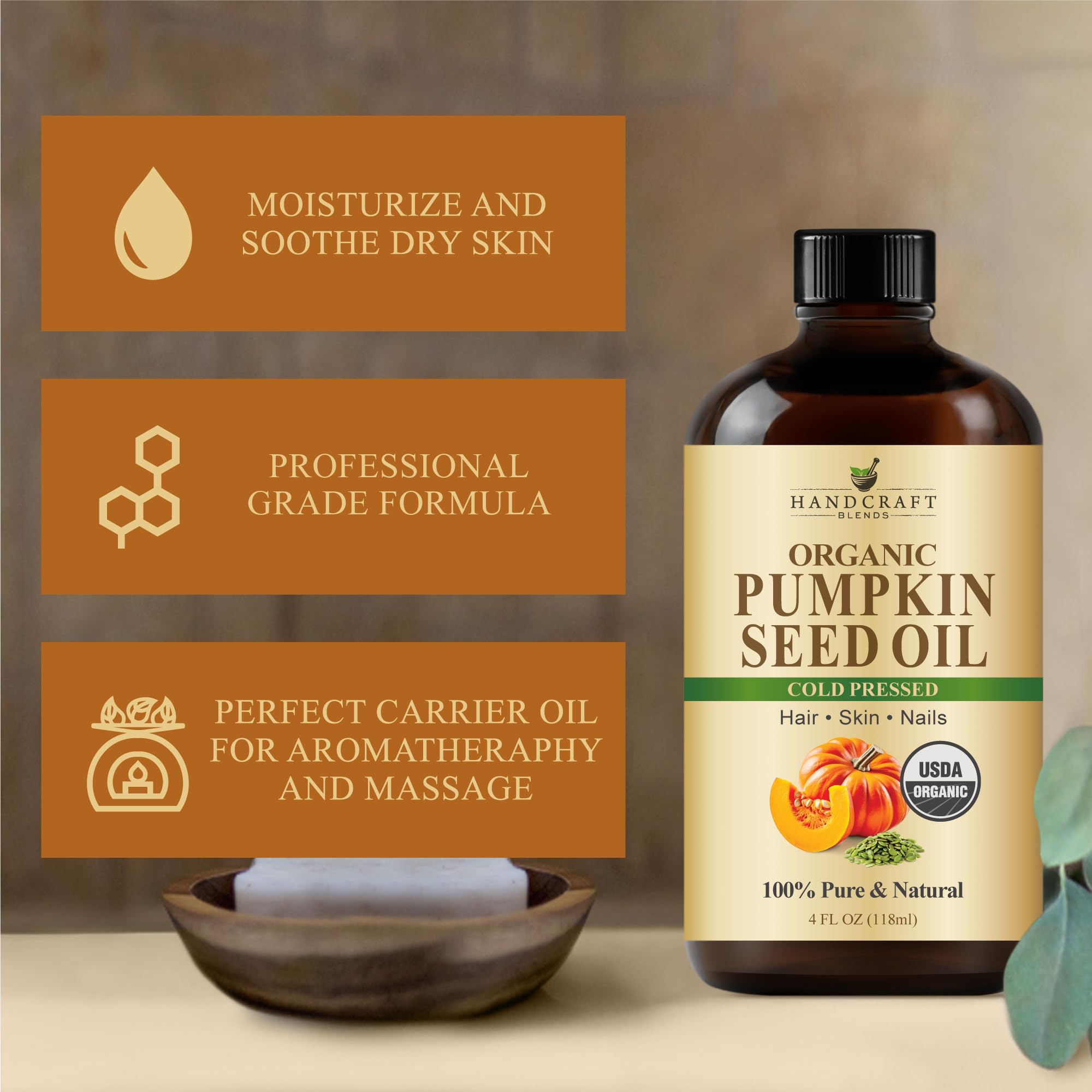 Handcraft Blends pumpkin seed oil for hair care supports shine without heaviness