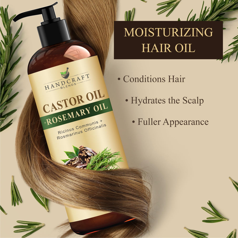 Rosemary botanicals beside bottle for scalp care synergy.