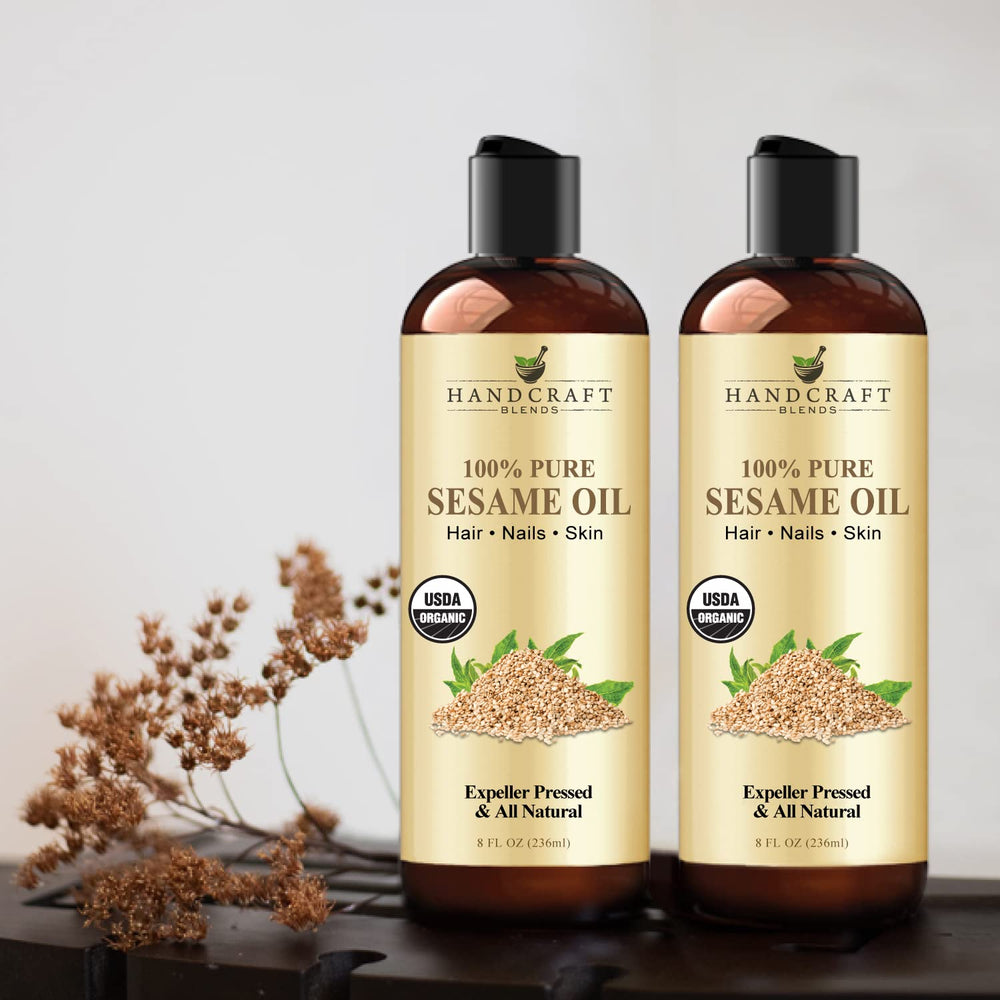 Handcraft Blends Sesame Oil skincare routine scene suggests daily nourishment.