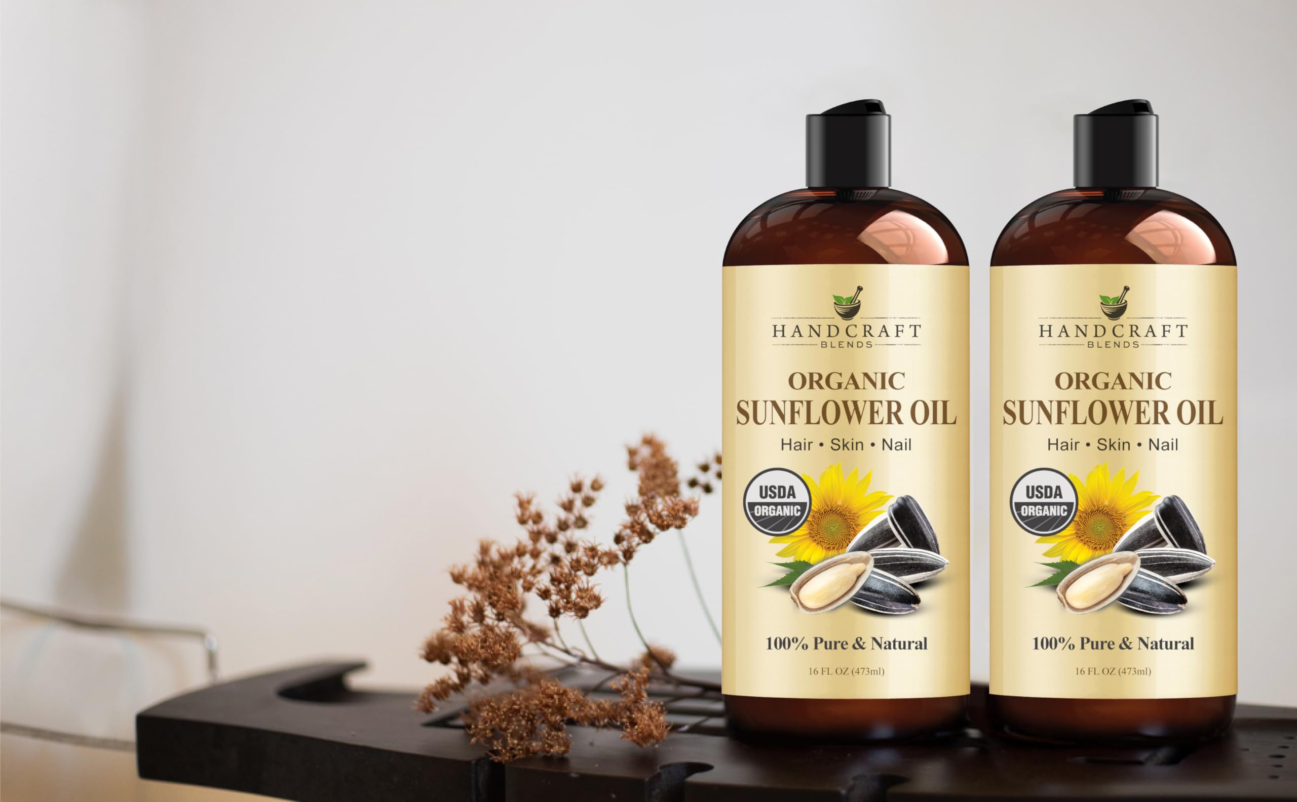Handcraft Blends sunflower oil packaging label conveys organic, premium-grade quality