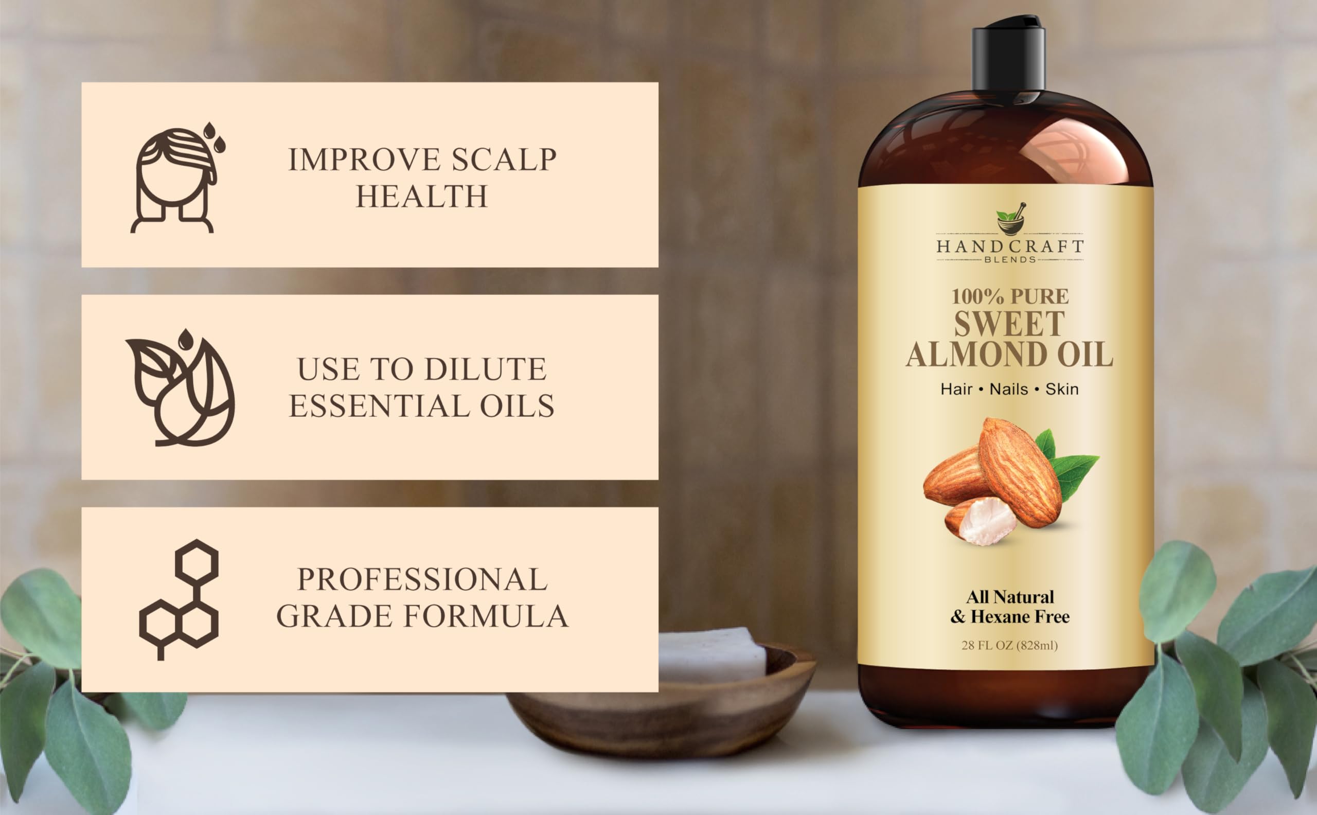 Handcraft Blends Sweet Almond Oil for hair usage provides nourishment.
