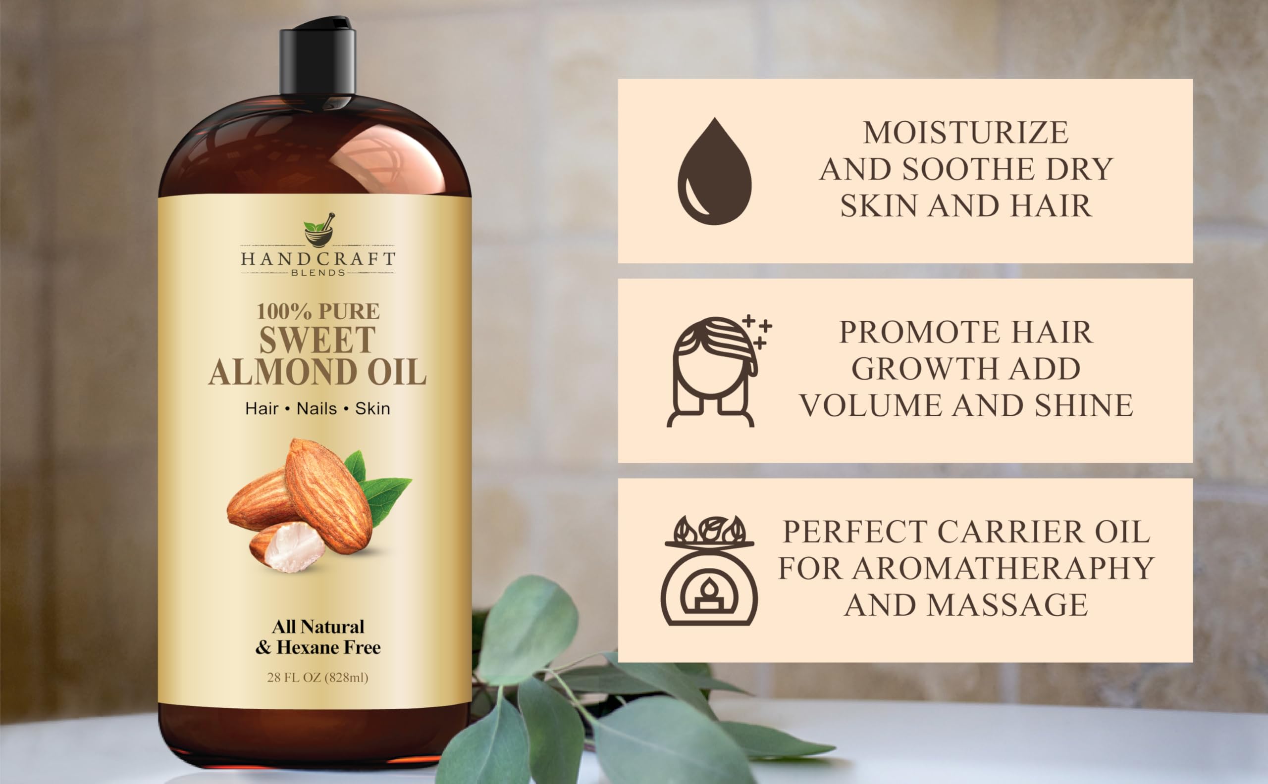 Handcraft Blends Sweet Almond Oil skin application promotes moisture.