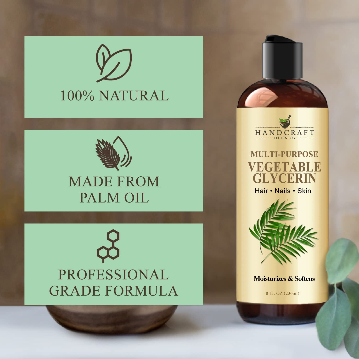 Handcraft Blends vegetable glycerin for hair and skin application in routines.