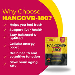 Hangovr-180 electrolyte blend highlighting hydration and detox potential.