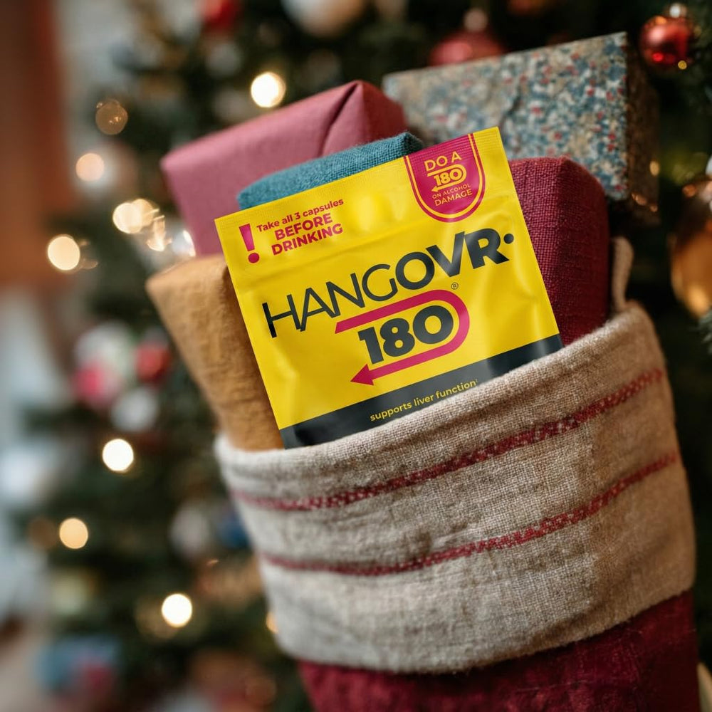 Hangovr-180 liver detox support concept with natural wellness imagery.