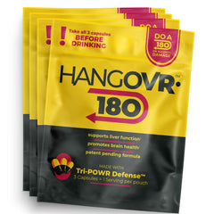 Hangovr-180 Tri-Power pack front for travel-friendly pre-drinking