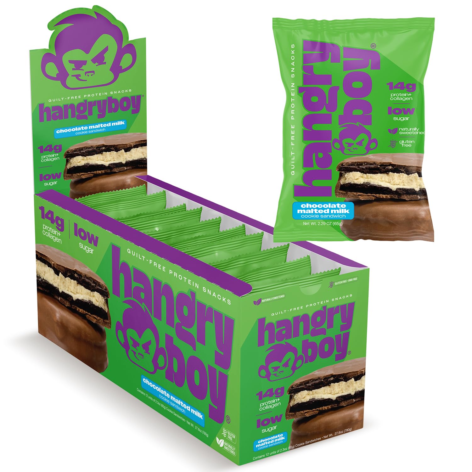 Hangryboy Protein Cookie Sandwich front-pack for an on-the-go protein boost.
