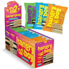 Hangryboy Protein Cookie Sandwich packaging, energy-boosting snack for gym and travel.