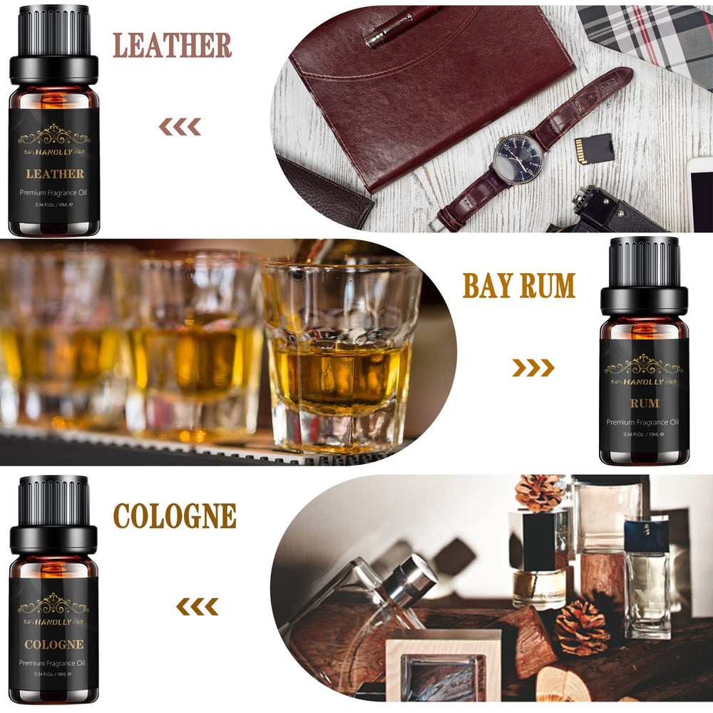 Hanolly men's fragrance leather 10ml oil creating bold masculine ambiance.