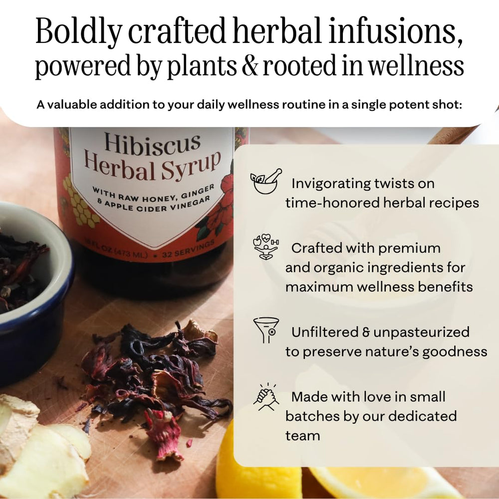 Spoon with Hibiscus Ginger Herbal Syrup and vibrant ingredients for digestion