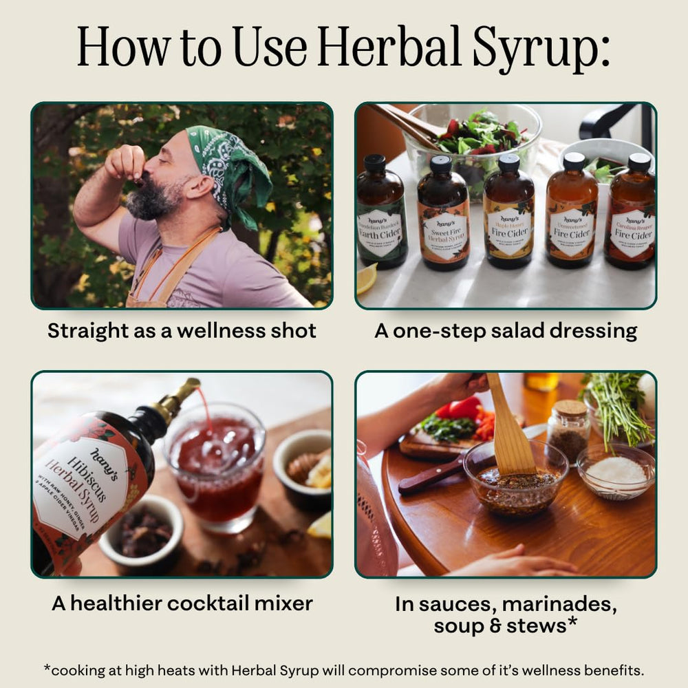 Syrup drizzle over salad with Hany's Harvest Hibiscus Ginger
