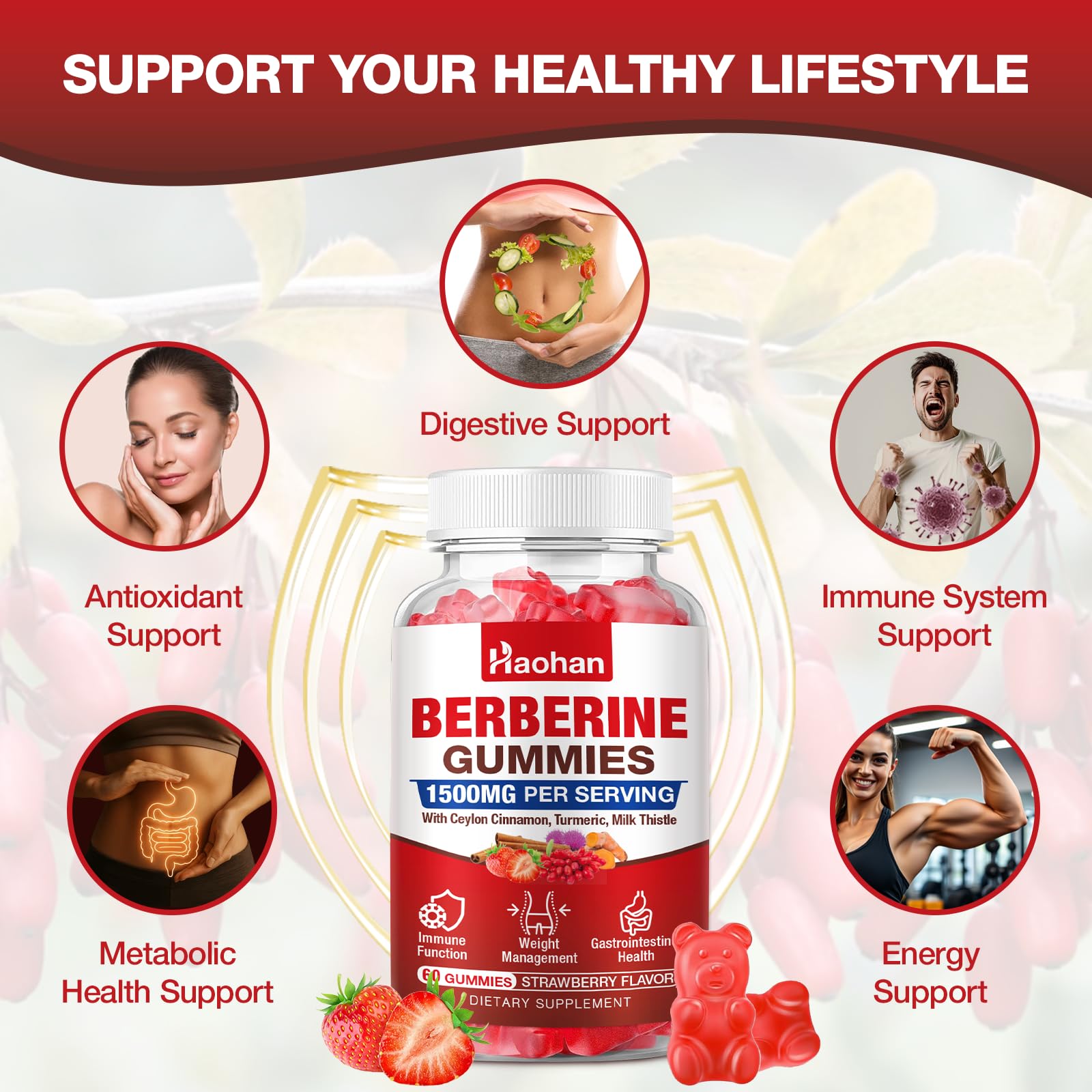 Haohan Berberine Gummies 60-count bottle seen for a 30-day routine