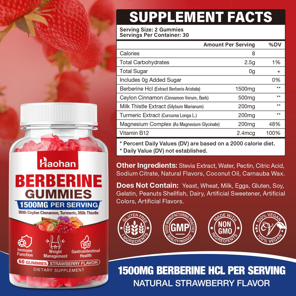 Haohan Berberine Gummies bottle top view emphasizes convenient 60-count bottle