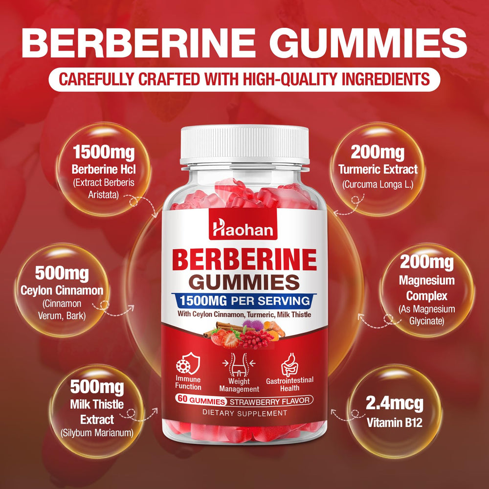 Haohan Berberine Gummies close-up shows natural strawberry flavor