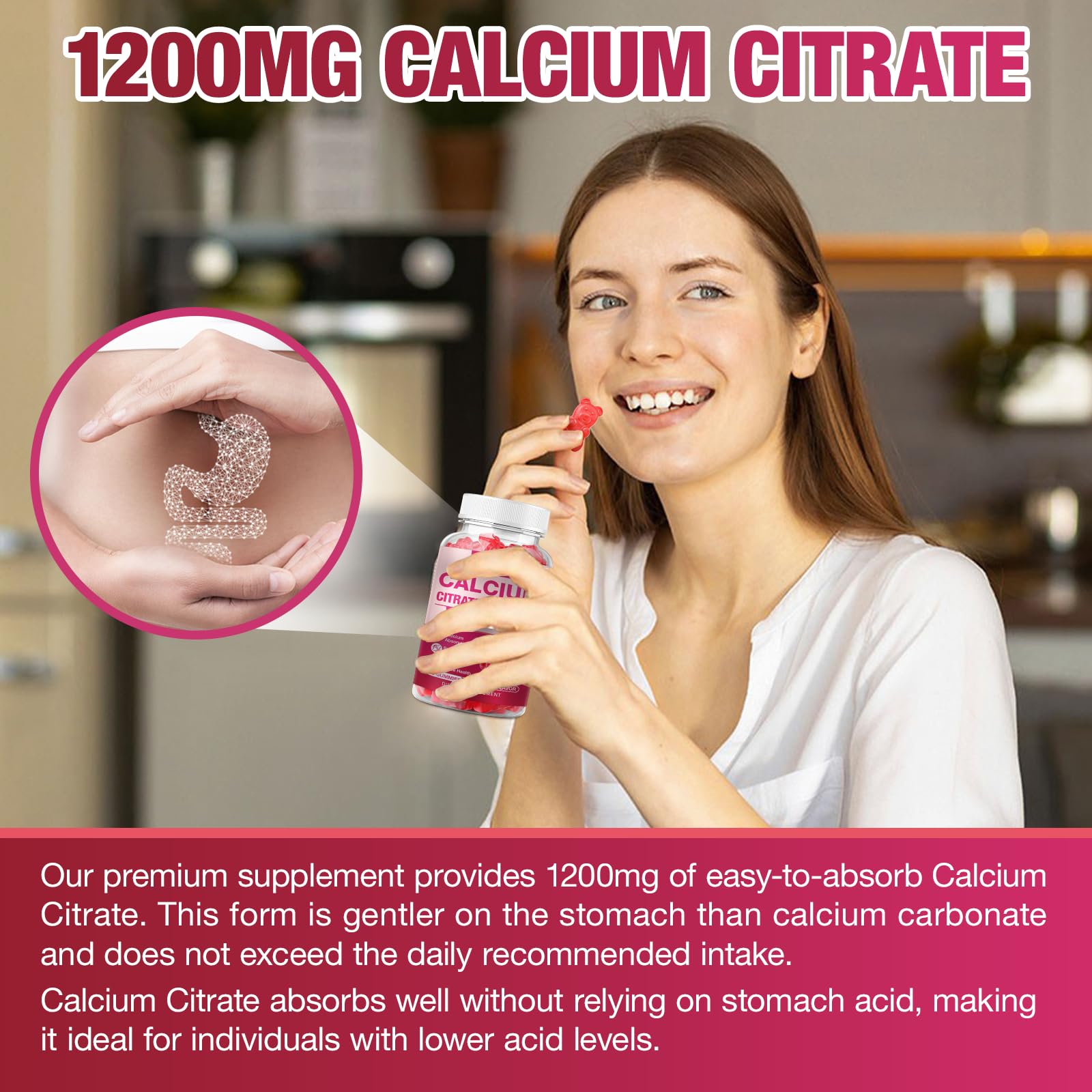 Haohan Calcium Citrate Gummies beside a glass to illustrate simple daily dosing.