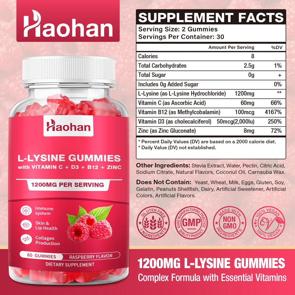 Haohan L-Lysine Gummies closeup shows high potency and purity for daily wellness.