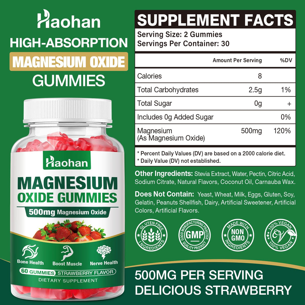 Haohan Magnesium Oxide Gummies strawberry plate – chewable daily nutrient support.