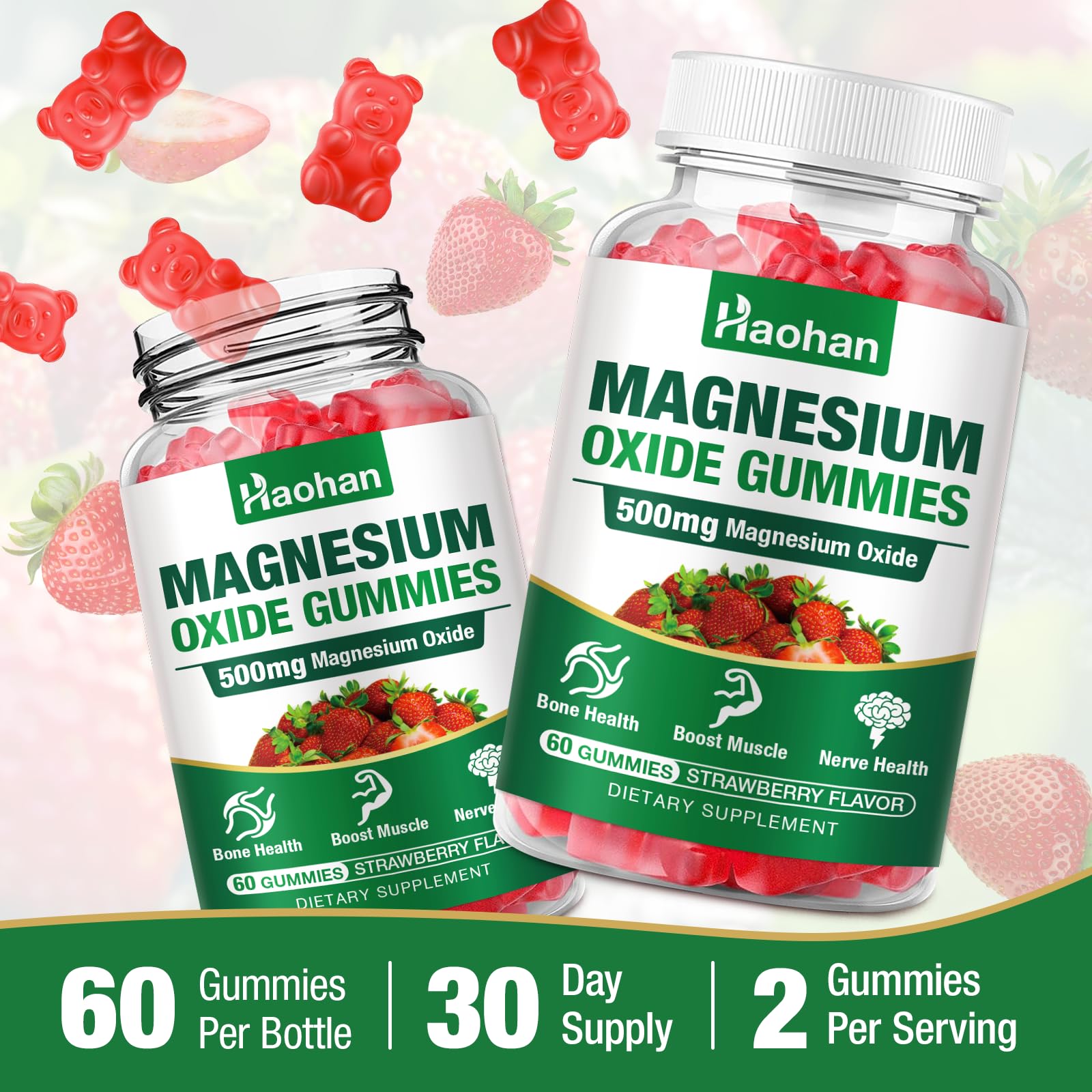 Haohan Magnesium Oxide Gummies vegan plant-based – gelatin-free formula.