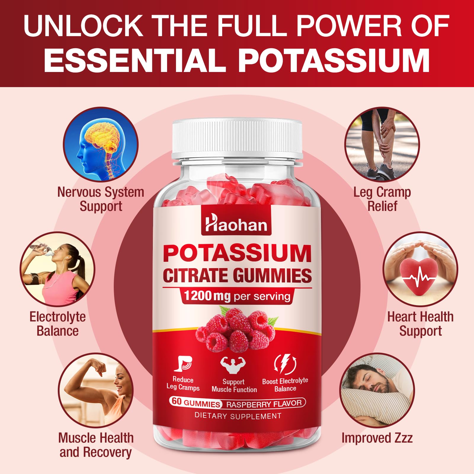 Haohan vegan gluten-free gummies with potassium citrate for active lifestyles.