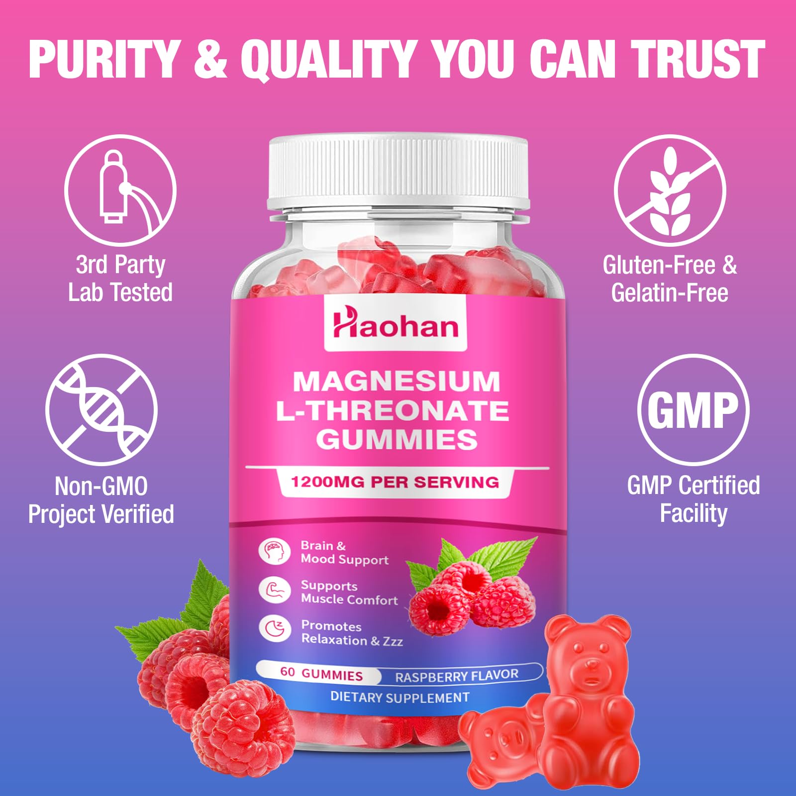 Haohan sugar-free raspberry flavor emphasizes a guilt-free snack option.