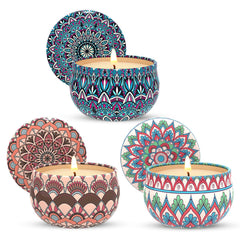 Haoson three-scent candle set in freesia tin enhances cozy home ambience.