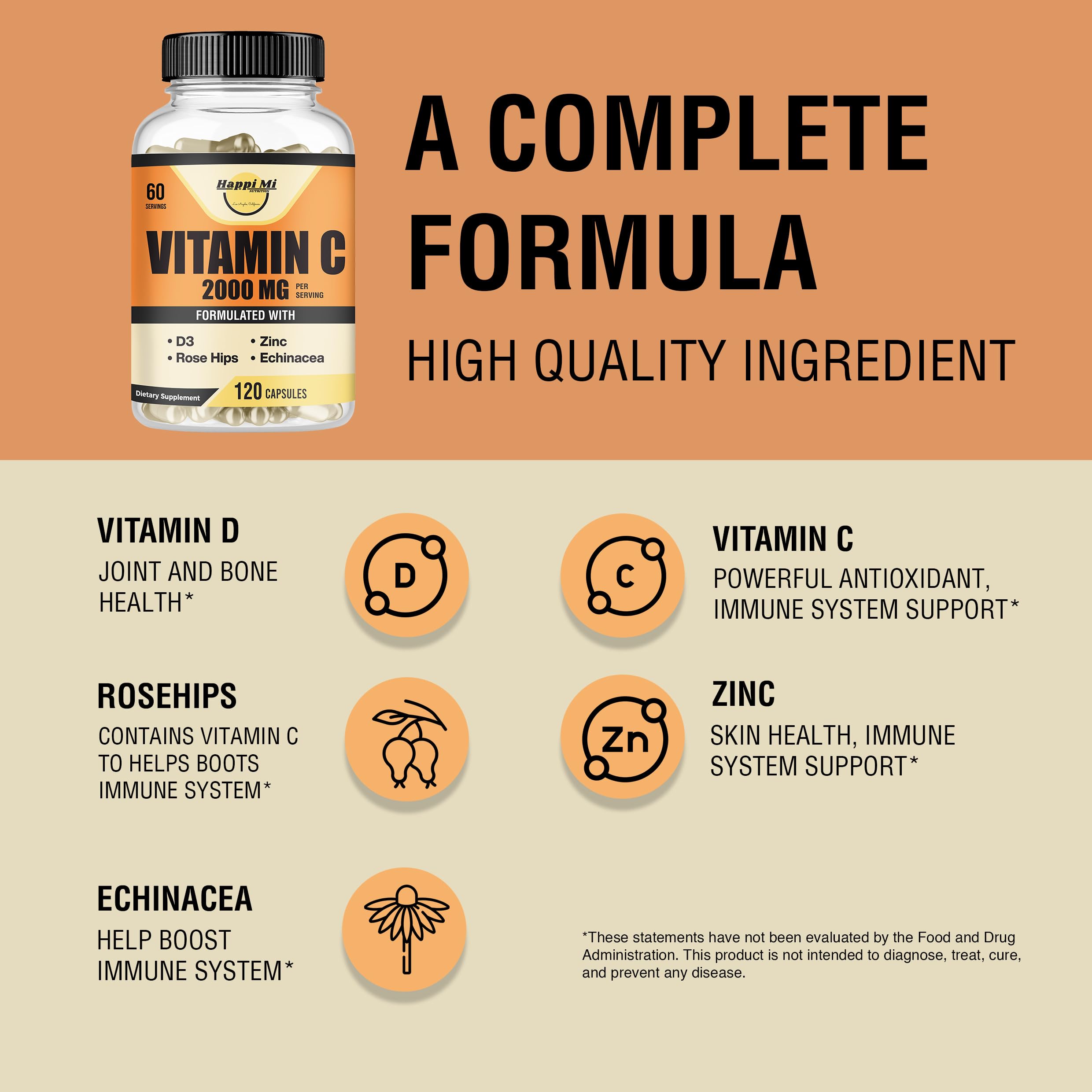 Happi Mi Vitamin C label closeup emphasizes vegan, non-GMO formula