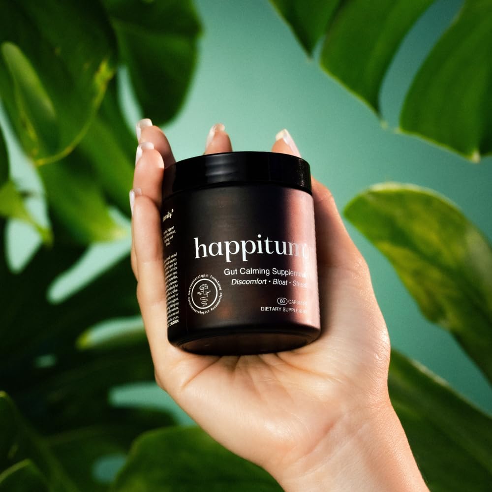 Happitum bottle front label emphasizes physician-formulated gut support.