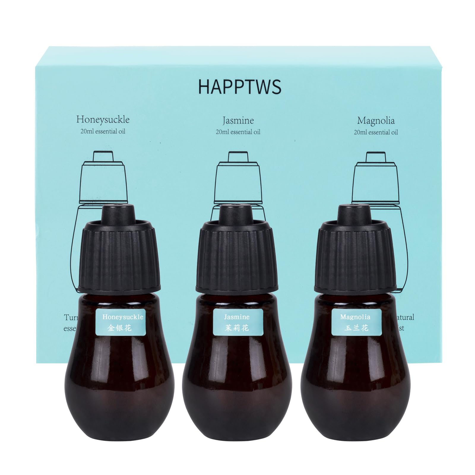 HAPPTWS honeysuckle aroma bottle in amber glass preserves fragrance.