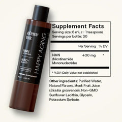 Happy Aging Liquid NMN being poured to show easy daily energy support