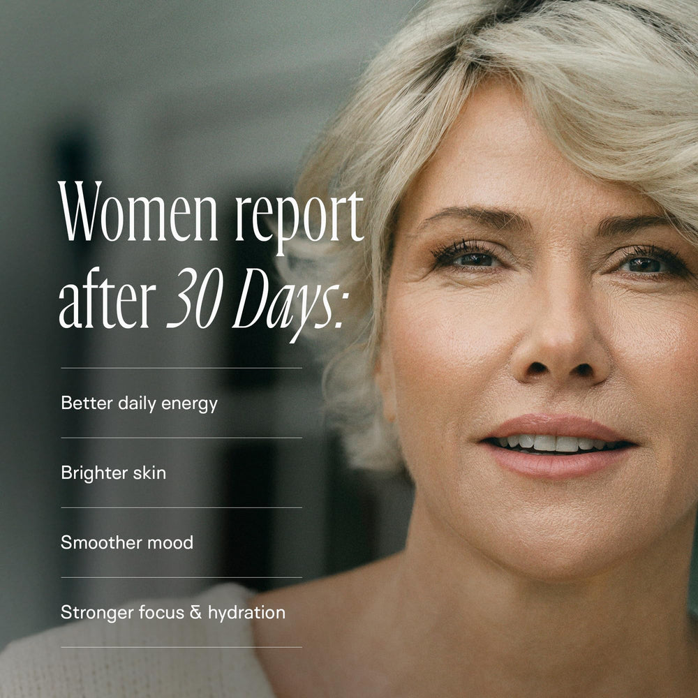 Happy Aging two capsules daily routine suggests simple, travel-friendly longevity habit.