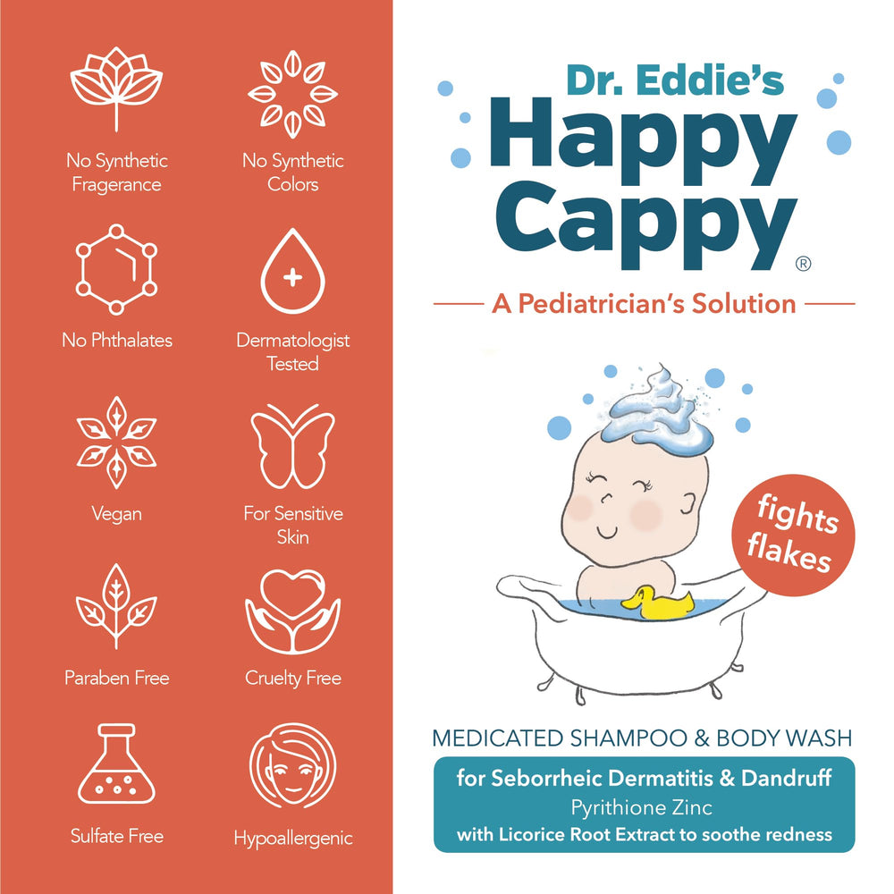 Happy Cappy Dr. Eddie’s medicated shampoo creamy lather ideal for delicate skin.