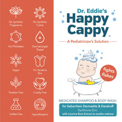 Happy Cappy Dr. Eddie’s medicated shampoo creamy lather ideal for delicate skin.