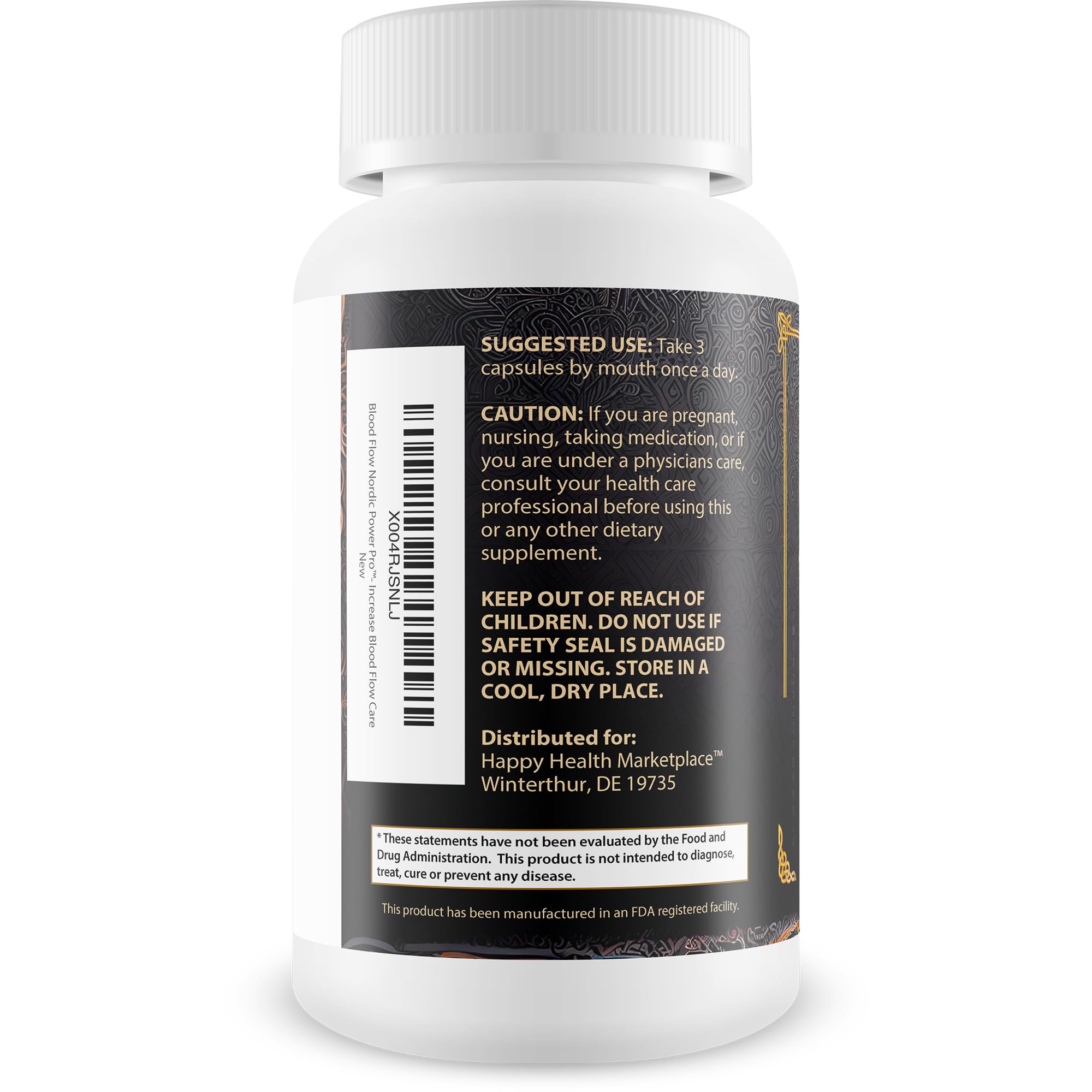 Close-up of Blood Flow Nordic Power Pro label highlighting circulation-support ingredients