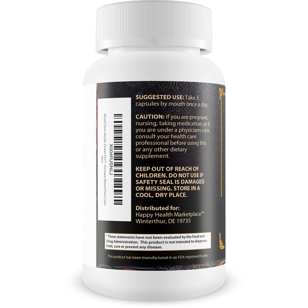 Close-up of Blood Flow Nordic Power Pro label highlighting circulation-support ingredients