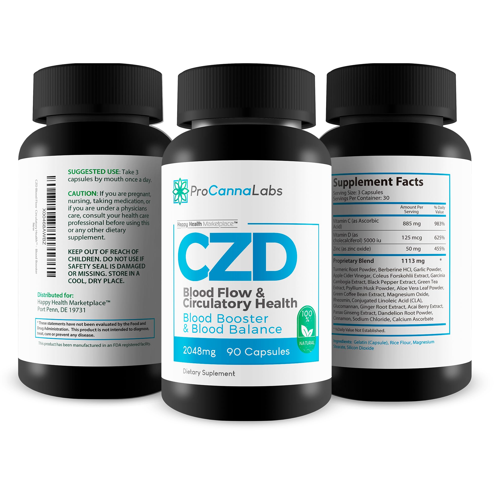 Happy Health CDZ herbs blend visual depicting natural ingredients