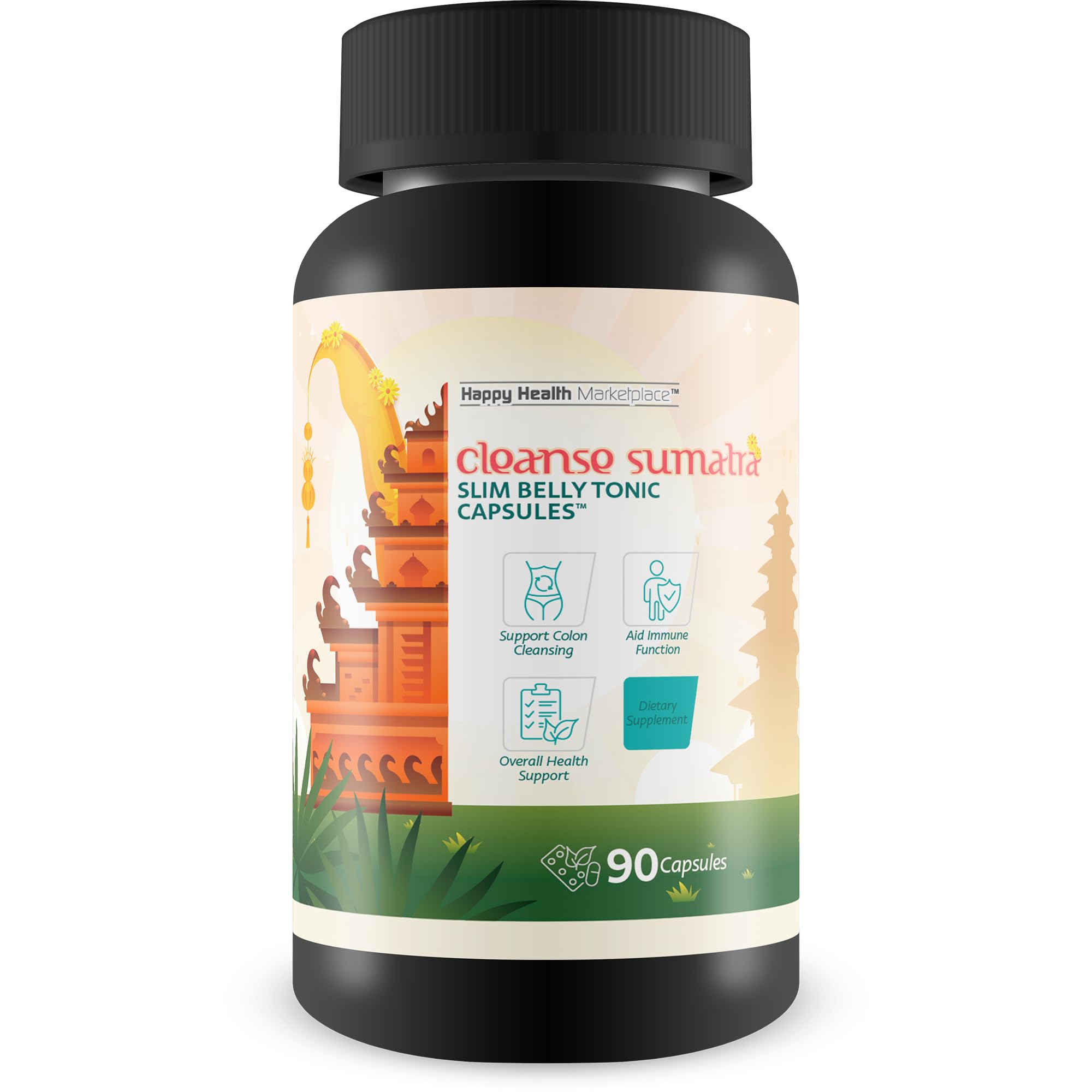 Happy Health Sumatra Cleanse bottle front promotes gentle daily gut detox.