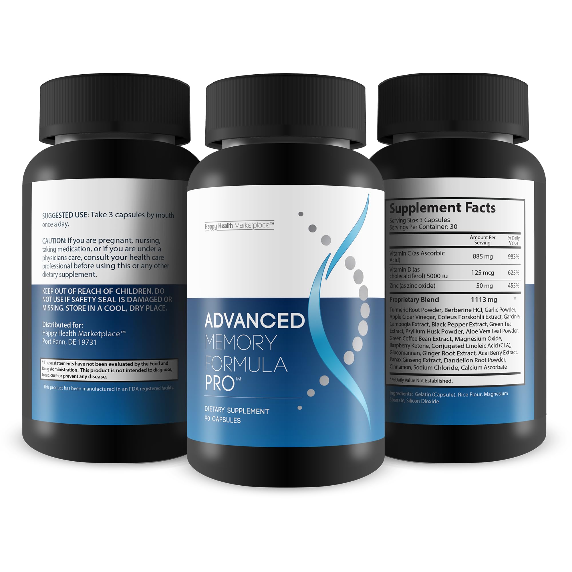Happy Health Marketplace daily dosage capsules for steady mental energy.