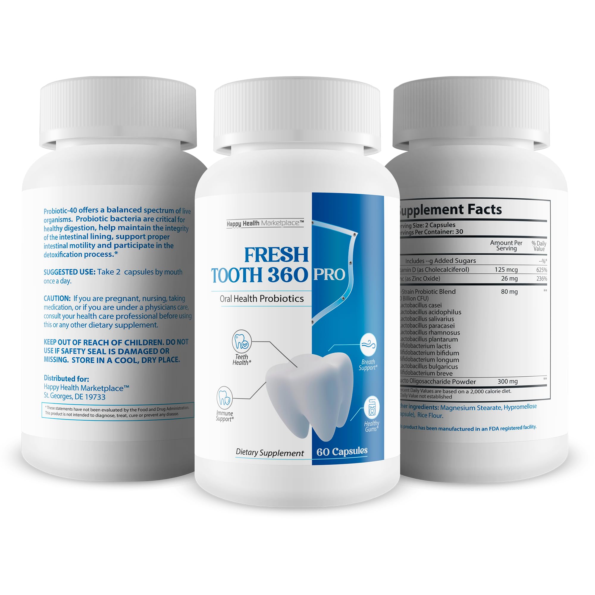 Label detail shows Fresh Tooth 360 Pro quality and safety.
