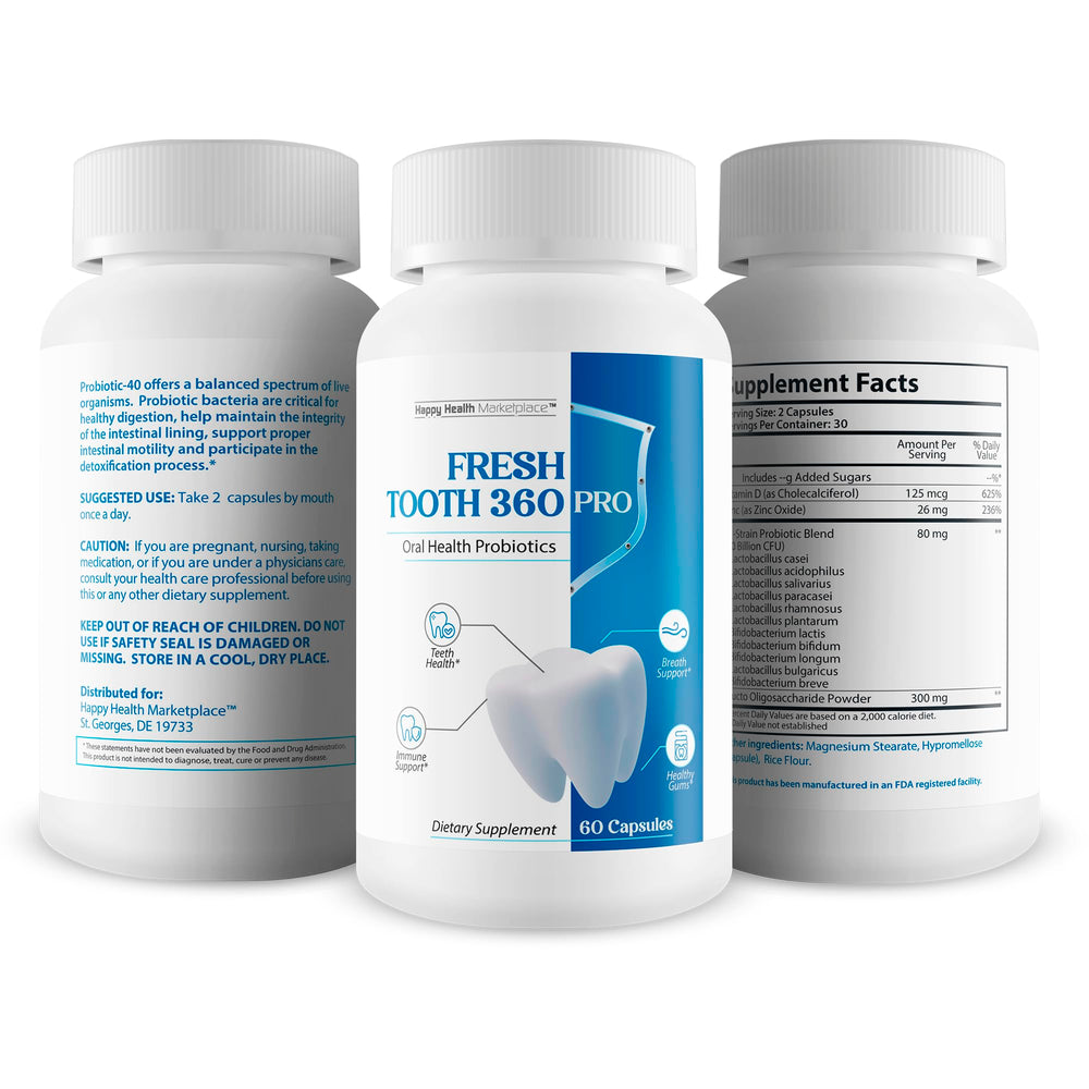 Label detail shows Fresh Tooth 360 Pro quality and safety.