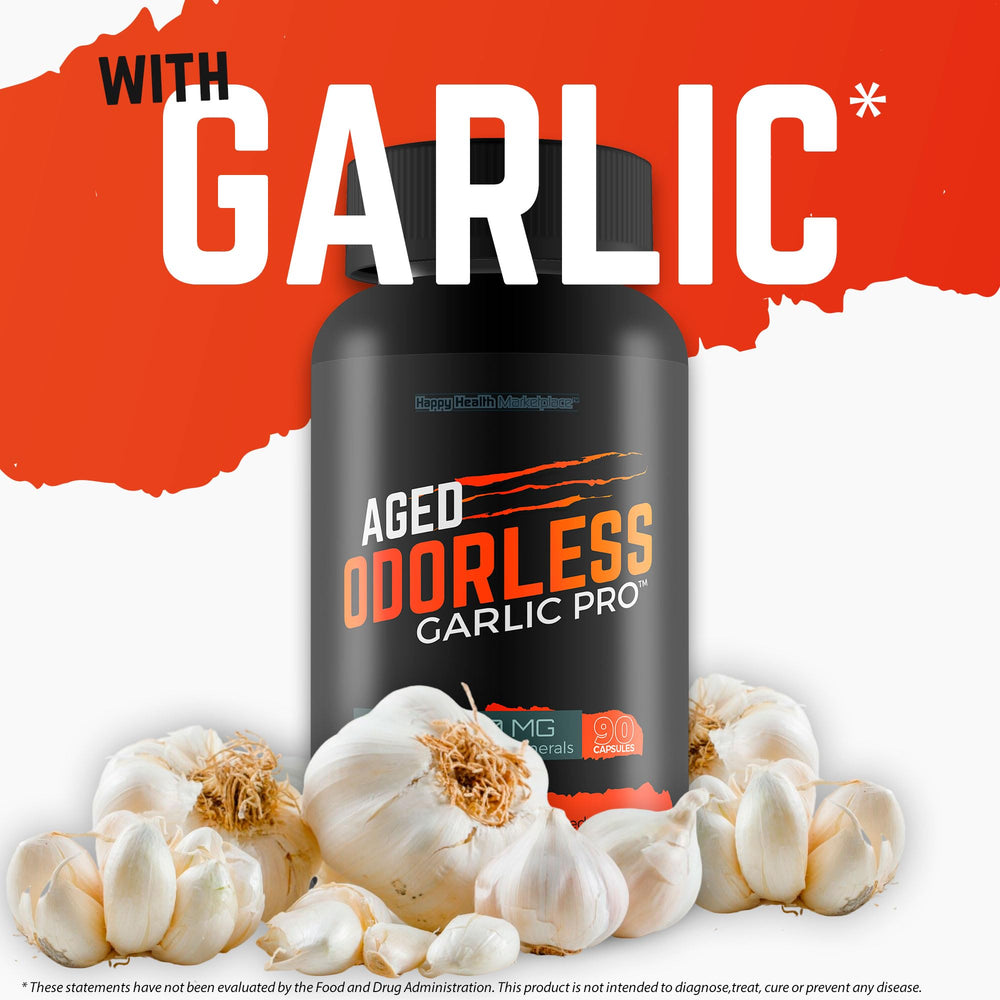 Glass of water with Aged Odorless Garlic Pro capsules for daily routine.